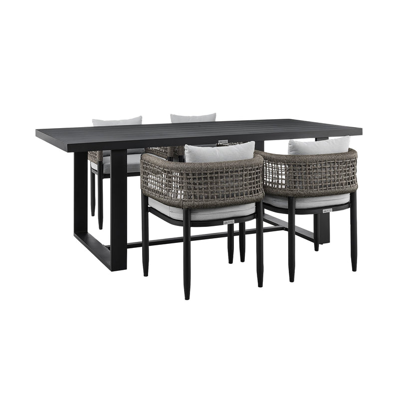Alegria Outdoor Patio 5-Piece Dining Table Set in Aluminum with Gray Rope and Cushions - Furniture City (CA)l
