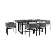 Alegria Outdoor Patio 7-Piece Dining Table Set in Aluminum with Gray Rope and Cushions - Furniture City (CA)l