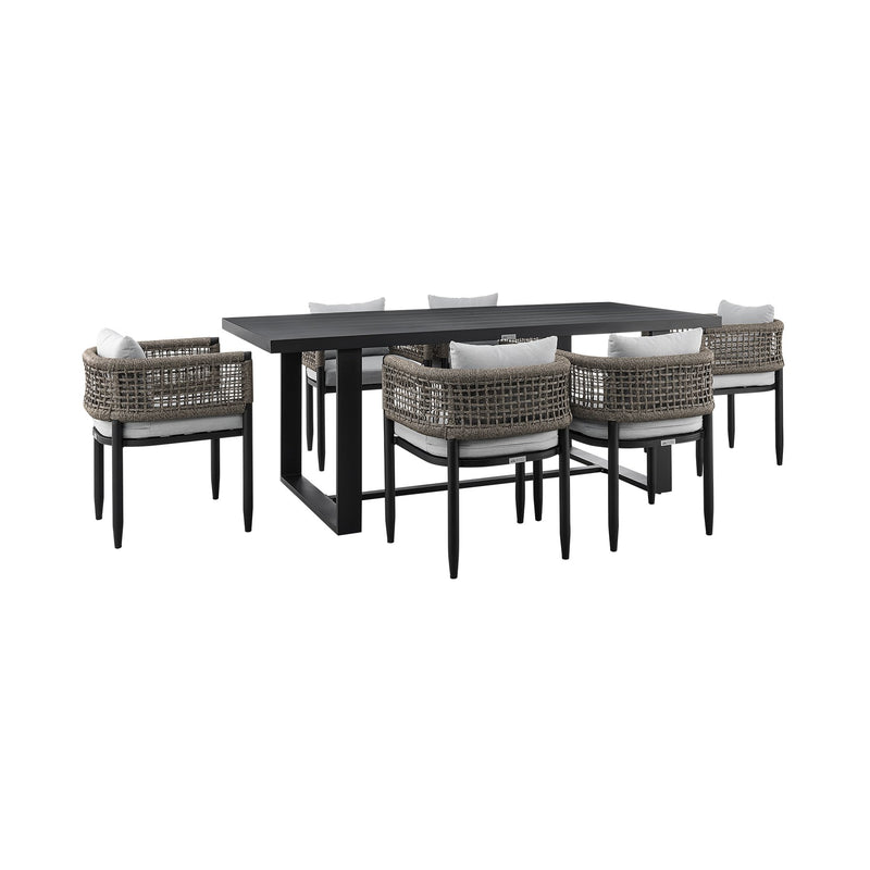 Alegria Outdoor Patio 7-Piece Dining Table Set in Aluminum with Gray Rope and Cushions - Furniture City (CA)l