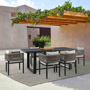 Alegria Outdoor Patio 7-Piece Dining Table Set in Aluminum with Gray Rope and Cushions - Furniture City (CA)l