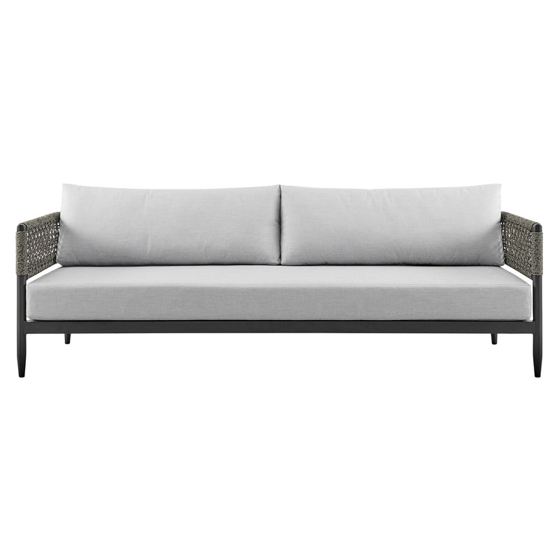 Alegria 4 Piece Outdoor Black Aluminum & Rope Conversation Set with Light Gray Fabric Cushions - Furniture City (CA)l