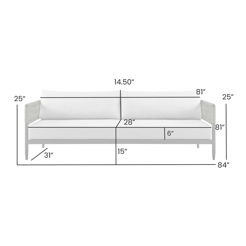 Alegria Aluminum and Rope Outdoor Sofa in Black and Gray - Furniture City (CA)l