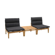 Arno Outdoor 3 Piece Teak Wood Seating Set in Charcoal Olefin - Furniture City (CA)l