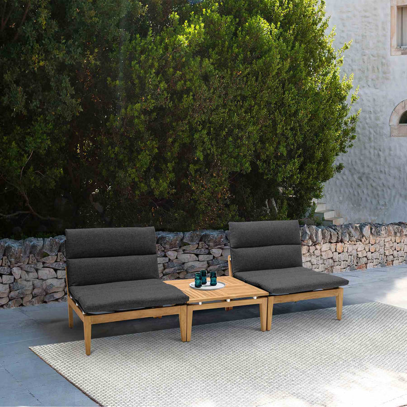 Arno Outdoor 3 Piece Teak Wood Seating Set in Charcoal Olefin - Furniture City (CA)l