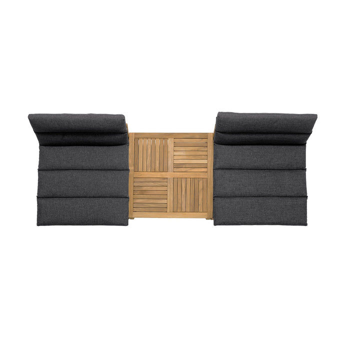 Arno Outdoor 3 Piece Teak Wood Seating Set in Charcoal Olefin
