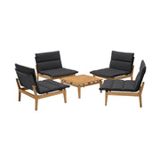 Arno Outdoor 5 Piece Teak Wood Seating Set in Charcoal Olefin - Furniture City (CA)l