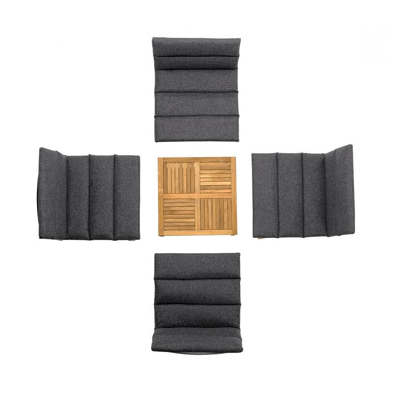 Arno Outdoor 5 Piece Teak Wood Seating Set in Charcoal Olefin - Furniture City (CA)l