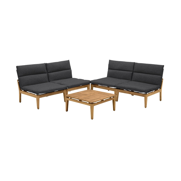 Arno Outdoor 5 Piece Teak Wood Seating Set in Charcoal Olefin