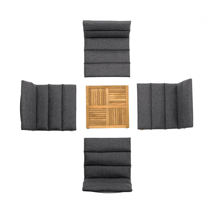 Arno Outdoor 5 Piece Teak Wood Seating Set in Charcoal Olefin