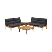 Arno Outdoor 6 Piece Teak Wood Seating Set in Charcoal Olefin - Furniture City (CA)l