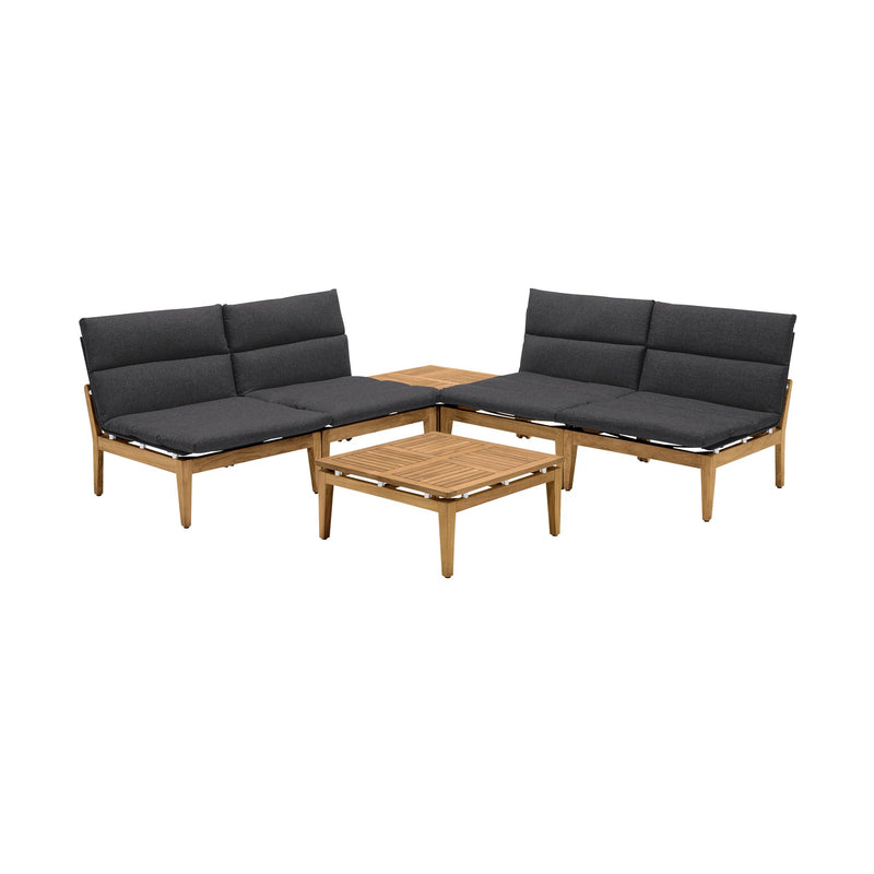 Arno Outdoor 6 Piece Teak Wood Seating Set in Charcoal Olefin - Furniture City (CA)l