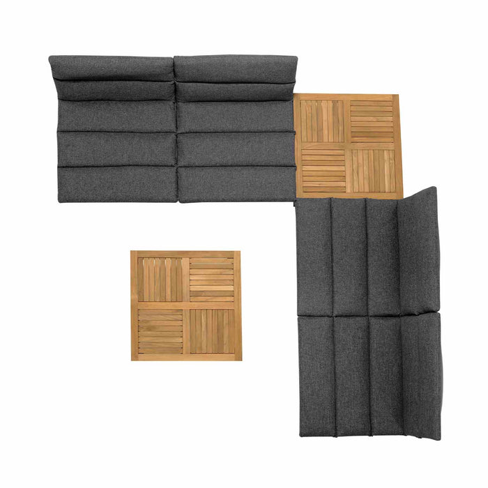 Arno Outdoor 6 Piece Teak Wood Seating Set in Charcoal Olefin