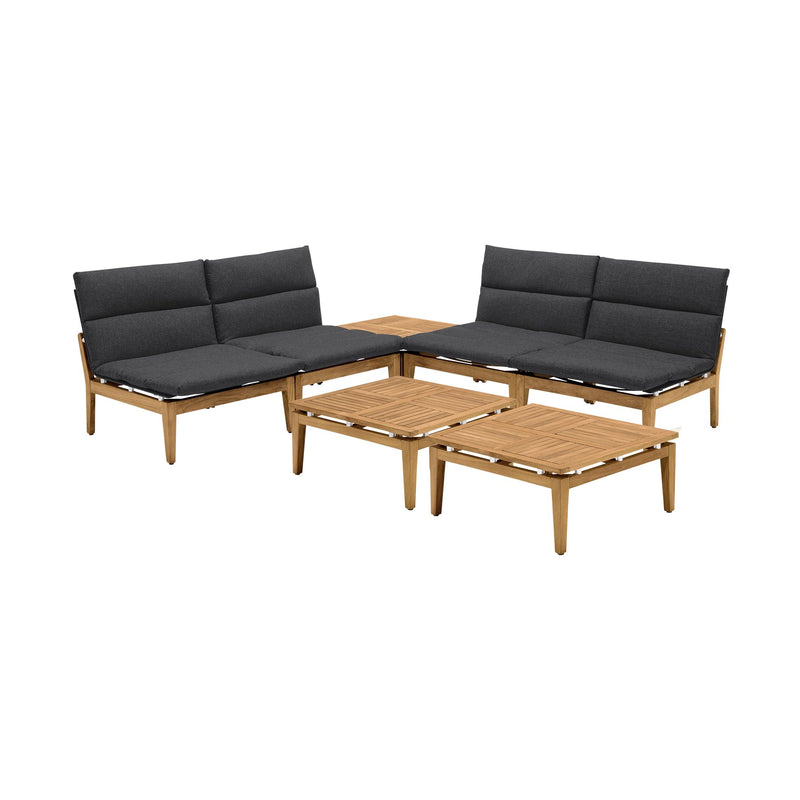 Arno Outdoor 7 Piece Teak Wood Seating Set in Charcoal Olefin - Furniture City (CA)l