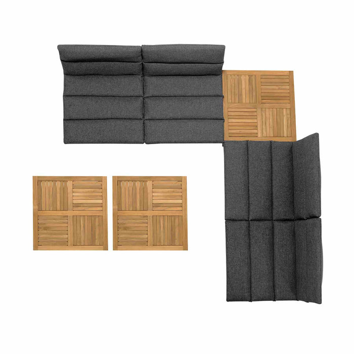Arno Outdoor 7 Piece Teak Wood Seating Set in Charcoal Olefin