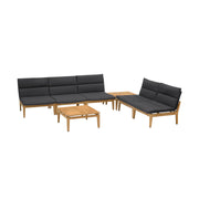 Arno Outdoor 7 Piece Teak Wood Seating Set in Charcoal Olefin - Furniture City (CA)l