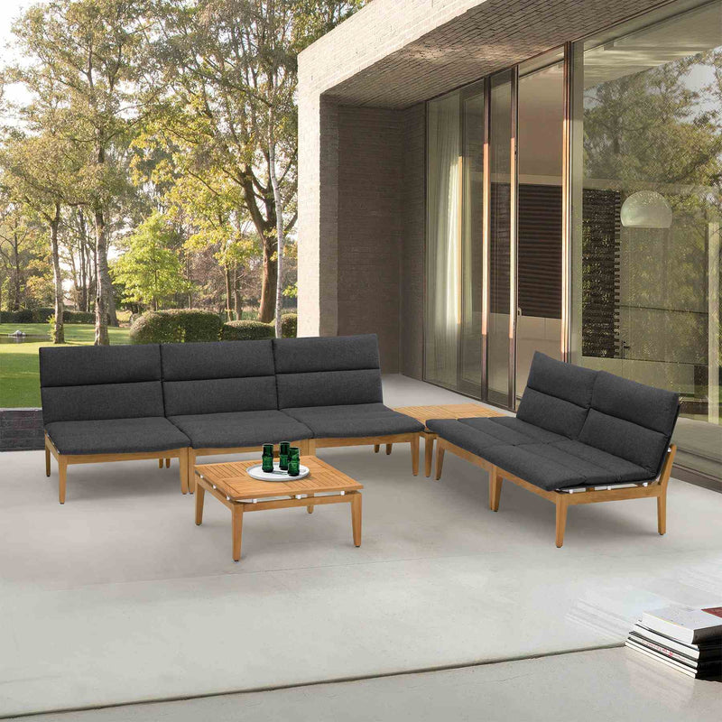 Arno Outdoor 7 Piece Teak Wood Seating Set in Charcoal Olefin - Furniture City (CA)l