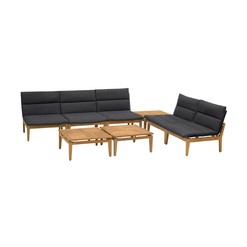 Arno Outdoor 8 Piece Teak Wood Seating Set in Charcoal Olefin - Furniture City (CA)l