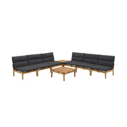 Arno Outdoor 8 Piece Teak Wood Seating Set in Charcoal Olefin - Furniture City (CA)l