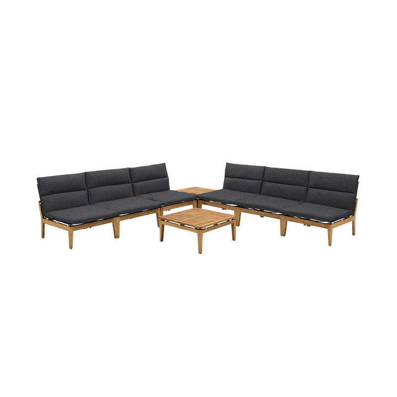 Arno Outdoor 8 Piece Teak Wood Seating Set in Charcoal Olefin - Furniture City (CA)l
