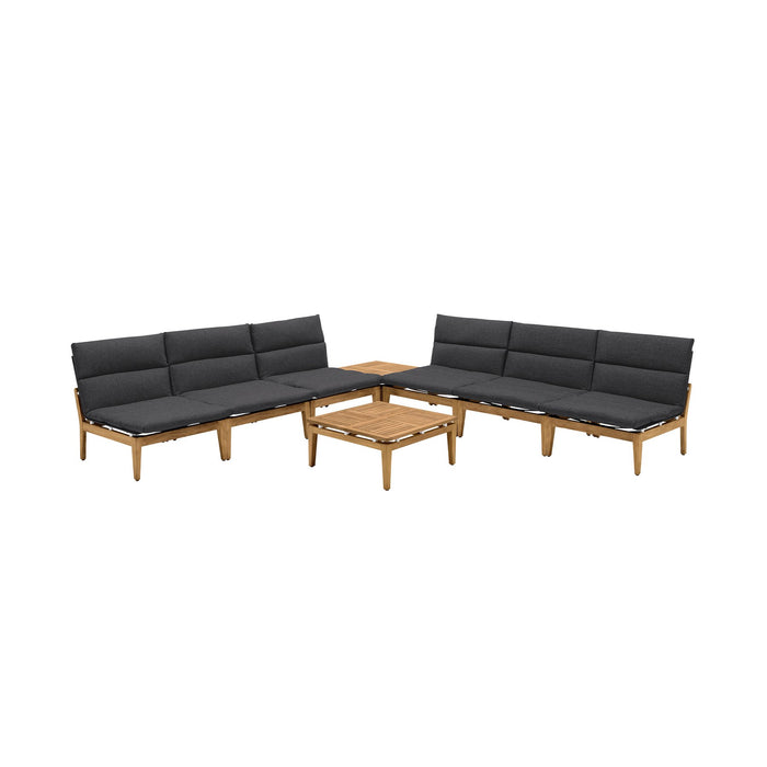 Arno Outdoor 8 Piece Teak Wood Seating Set in Charcoal Olefin