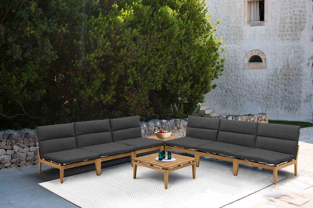 Arno Outdoor 8 Piece Teak Wood Seating Set in Charcoal Olefin