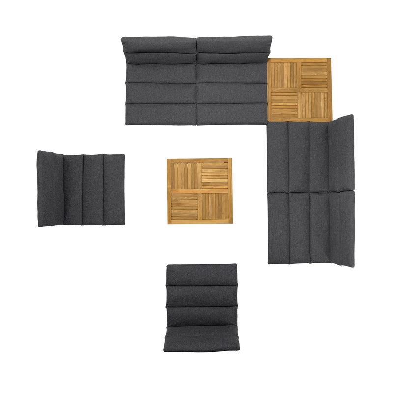 Arno Outdoor 8 Piece Teak Wood Seating Set in Charcoal Olefin - Furniture City (CA)l