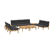 Arno Outdoor 11 Piece Teak Wood Seating Set in Charcoal Olefin - Furniture City (CA)l