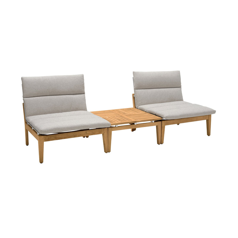 Arno Outdoor 3 Piece Teak Wood Seating Set in Beige Olefin - Furniture City (CA)l