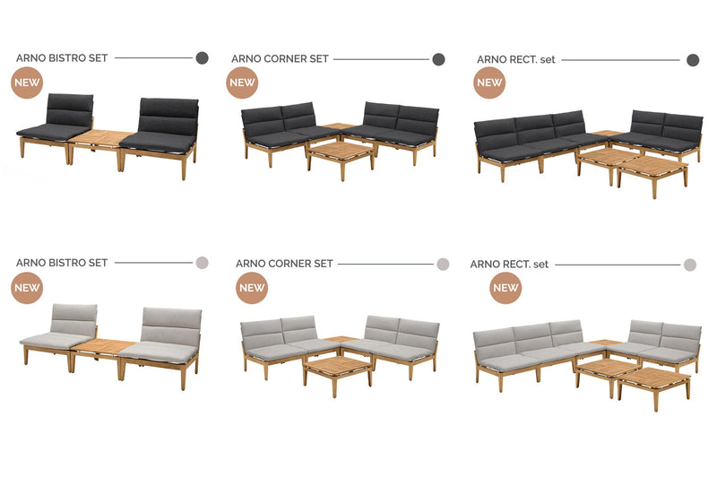 Arno Outdoor 3 Piece Teak Wood Seating Set in Beige Olefin - Furniture City (CA)l