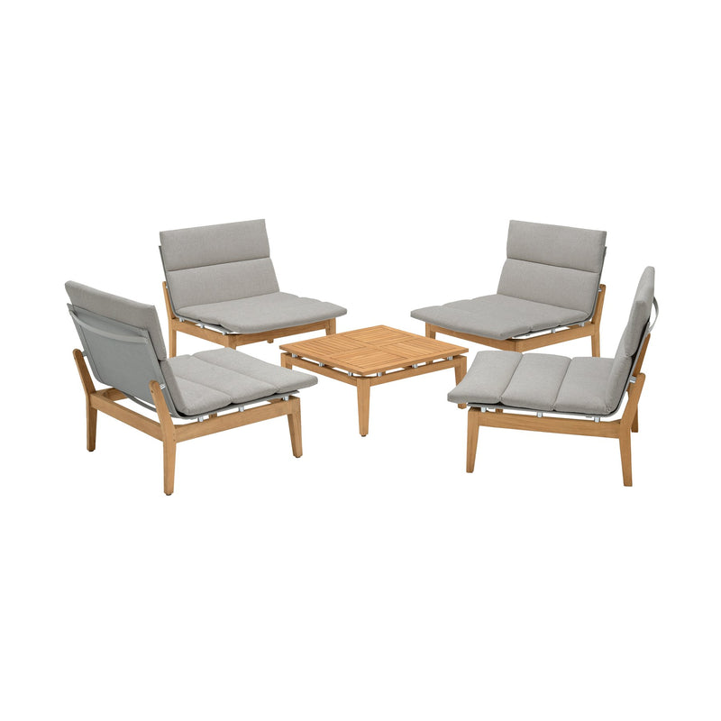 Arno Outdoor 5 Piece Teak Wood Seating Set in Beige Olefin - Furniture City (CA)l