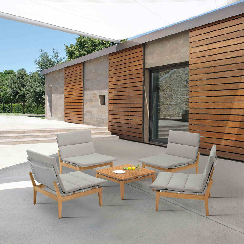 Arno Outdoor 5 Piece Teak Wood Seating Set in Beige Olefin - Furniture City (CA)l