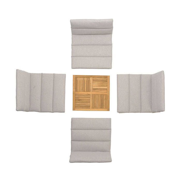 Arno Outdoor 5 Piece Teak Wood Seating Set in Beige Olefin