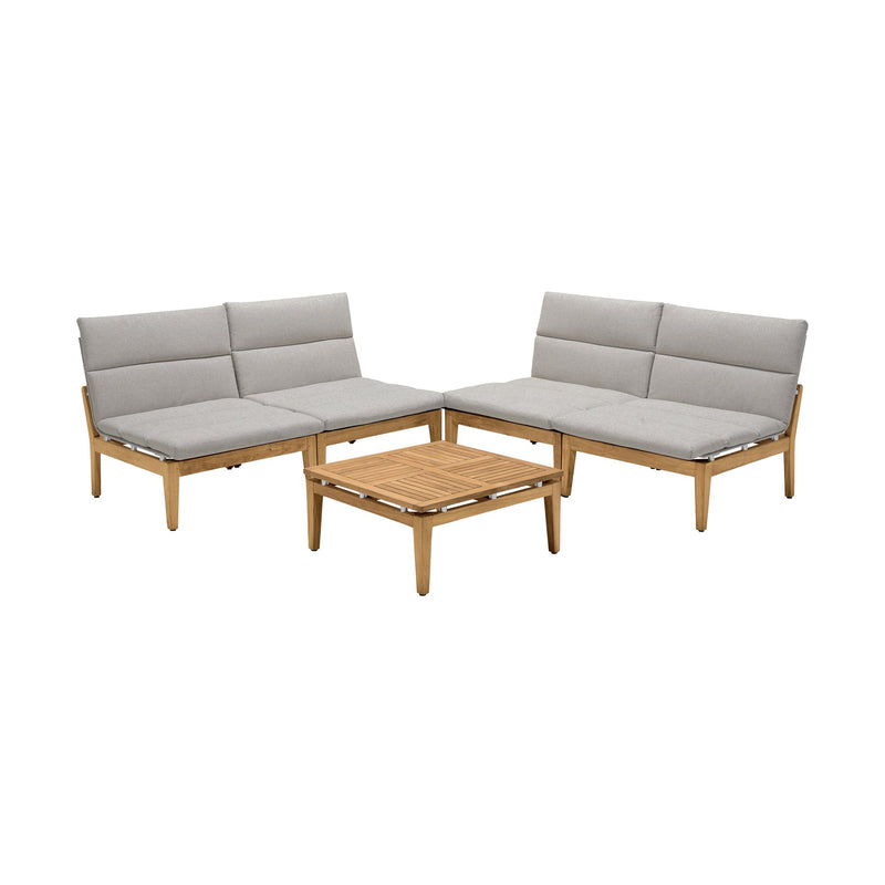Arno Outdoor 5 Piece Teak Wood Seating Set in Beige Olefin - Furniture City (CA)l