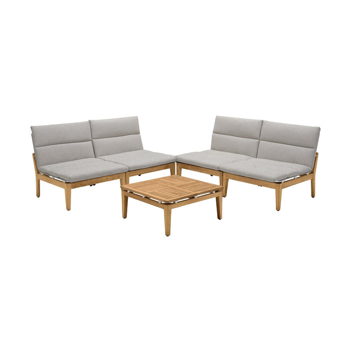 Arno Outdoor 5 Piece Teak Wood Seating Set in Beige Olefin