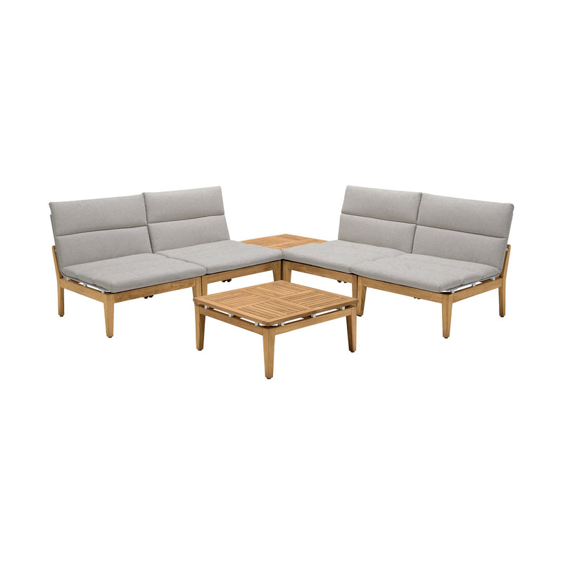 Arno Outdoor 6 Piece Teak Wood Seating Set in Beige Olefin - Furniture City (CA)l