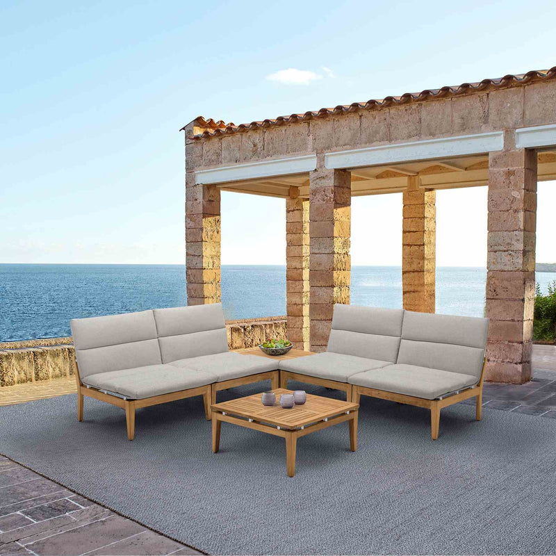 Arno Outdoor 6 Piece Teak Wood Seating Set in Beige Olefin - Furniture City (CA)l