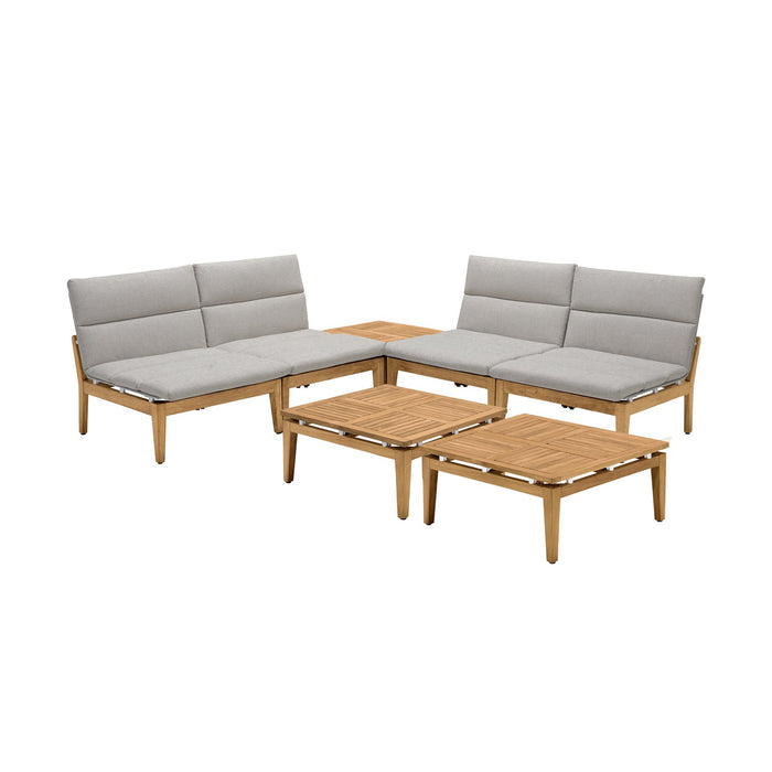 Arno Outdoor 7 Piece Teak Wood Seating Set in Beige Olefin