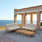 Arno Outdoor 7 Piece Teak Wood Seating Set in Beige Olefin - Furniture City (CA)l