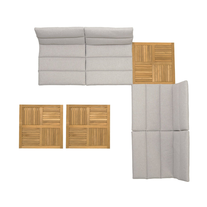 Arno Outdoor 7 Piece Teak Wood Seating Set in Beige Olefin