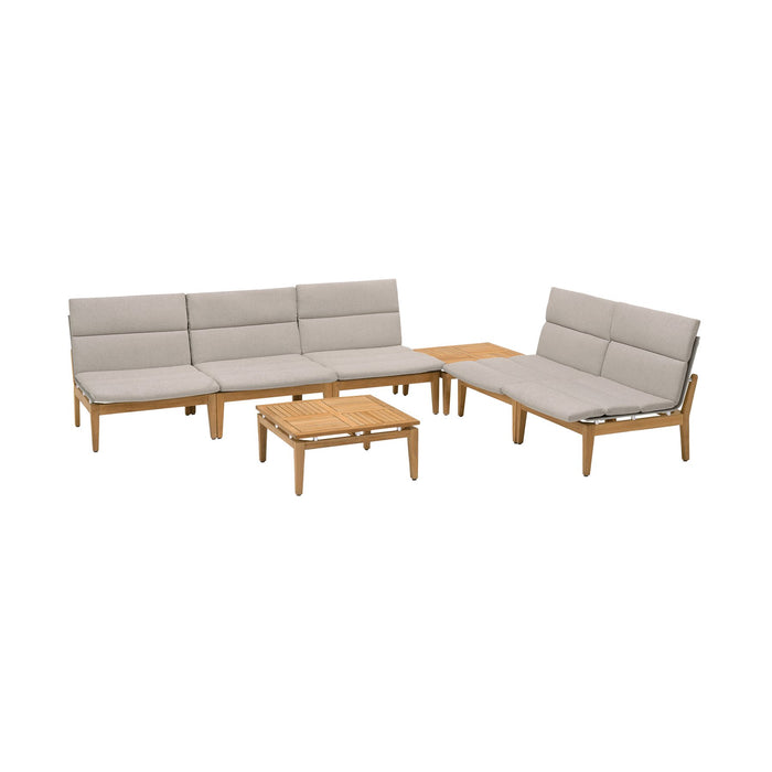 Arno Outdoor 7 Piece Teak Wood Seating Set in Beige Olefin