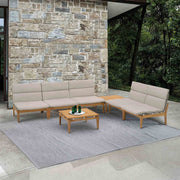 Arno Outdoor 7 Piece Teak Wood Seating Set in Beige Olefin - Furniture City (CA)l
