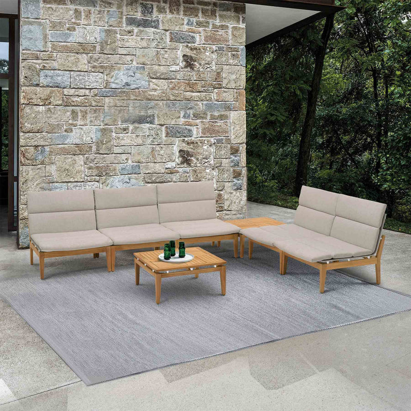 Arno Outdoor 7 Piece Teak Wood Seating Set in Beige Olefin - Furniture City (CA)l