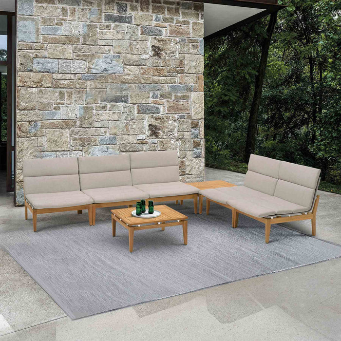 Arno Outdoor 7 Piece Teak Wood Seating Set in Beige Olefin