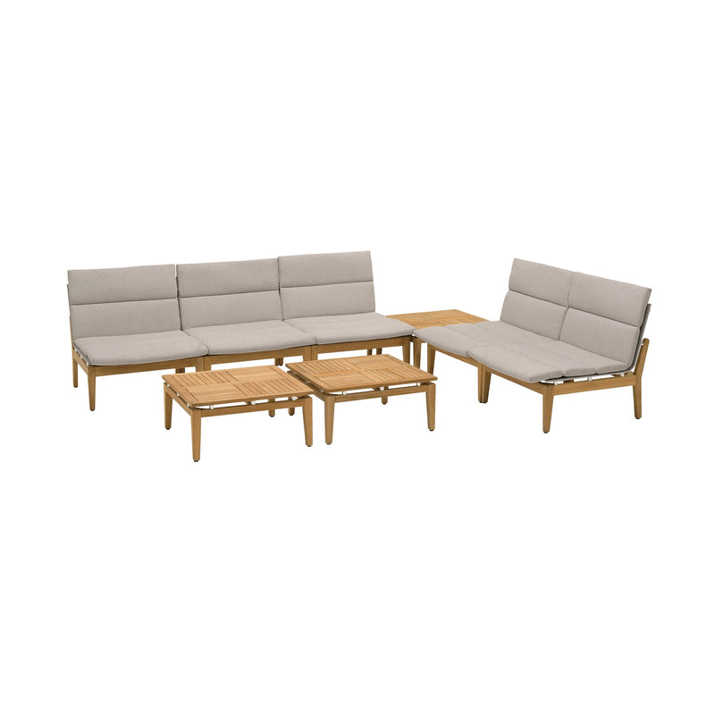 Arno Outdoor 8 Piece Teak Wood Seating Set in Beige Olefin - Furniture City (CA)l