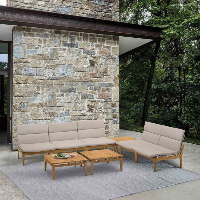 Arno Outdoor 8 Piece Teak Wood Seating Set in Beige Olefin