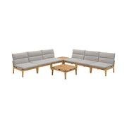 Arno Outdoor 8 Piece Teak Wood Seating Set in Beige Olefin - Furniture City (CA)l