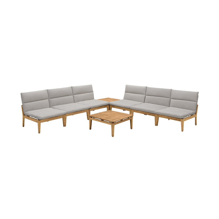 Arno Outdoor 8 Piece Teak Wood Seating Set in Beige Olefin