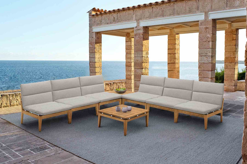Arno Outdoor 8 Piece Teak Wood Seating Set in Beige Olefin - Furniture City (CA)l