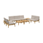 Arno Outdoor 11 Piece Teak Wood Seating Set in Beige Olefin - Furniture City (CA)l