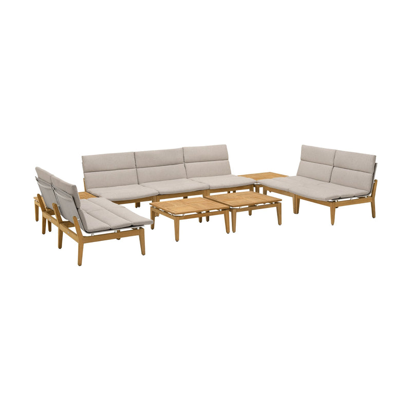 Arno Outdoor 11 Piece Teak Wood Seating Set in Beige Olefin - Furniture City (CA)l
